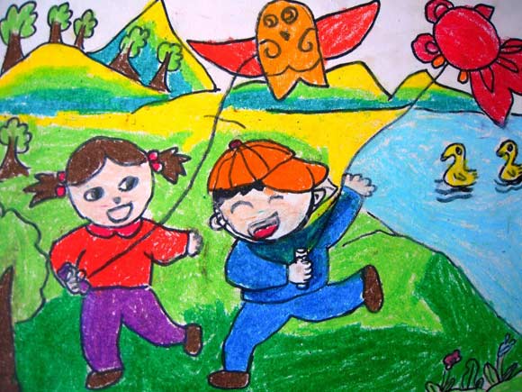 儿童蜡笔画春天图片 有关春天的儿童画