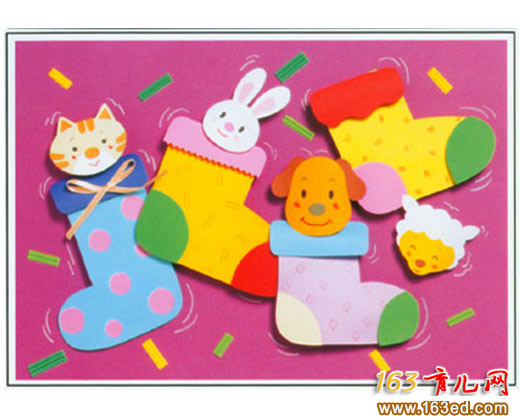 幼儿手工制作：彩纸做的袜子小动物